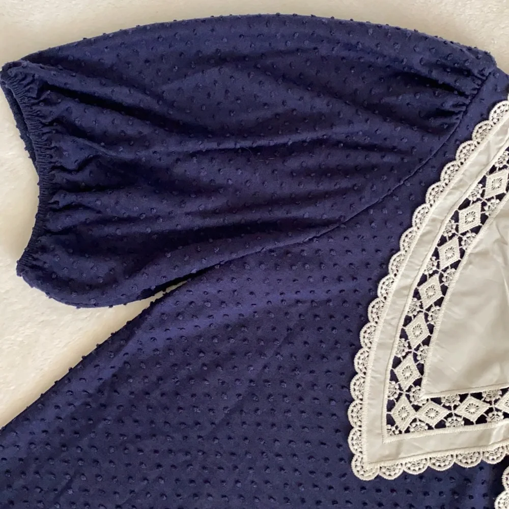 {Anthro} W5 | Scallop Bib Collar Swiss Dot Short Sleeve Feminine Blouse Top (L) - Picture 4 of 14